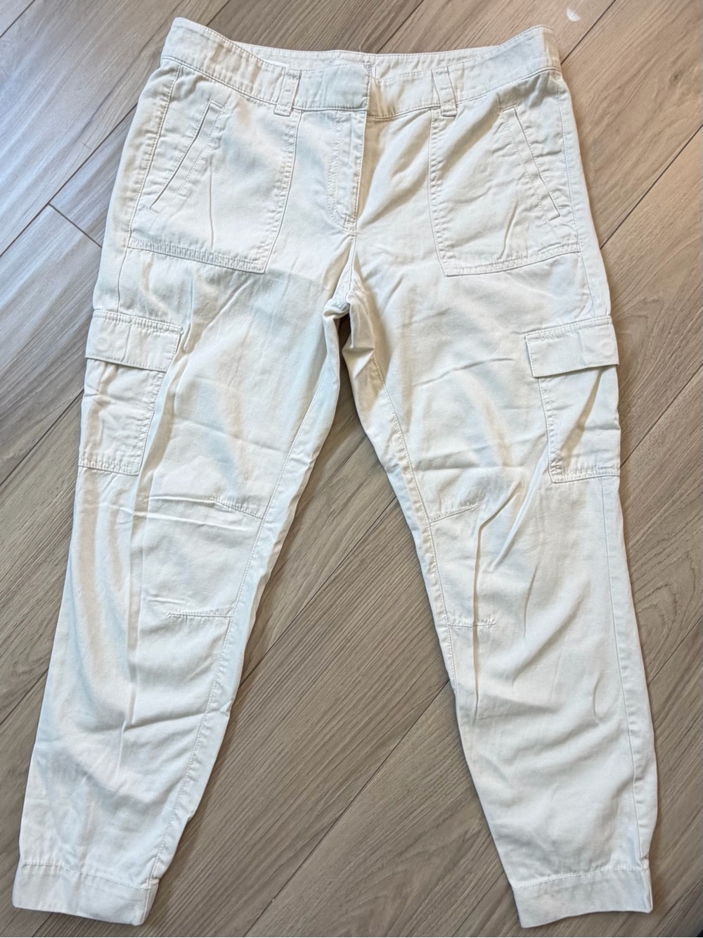 Loft Cream Cargo Utility Jogger Pants Cotton Lyocell Sz 8